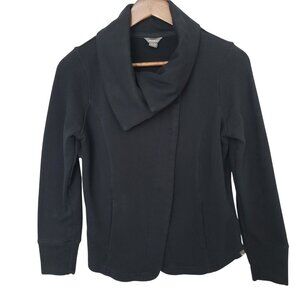 Eddie Bauer Sweater Cardigan Womens  Size M Black Collared Snap Closure Pockets